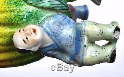 19C Chinese Famille Rose Porcelain Altar Fruit Scholar Water Coupe 3 Boy Feet