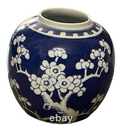 19C Chinese Porcelain Jar Pot Vase Prunus & Cracked Ice & Double Ring Mk/Mint