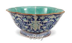 19th Century Antique Chinese Blue Famille Verte Enameled Porcelain Footed Bowl