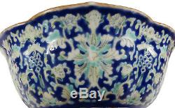 19th Century Antique Chinese Blue Famille Verte Enameled Porcelain Footed Bowl