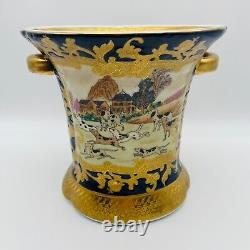 19th Century Antique Chinese Qianlong Porcelain Gilt Dogs Fox Hunt Scene Vase
