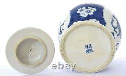 19th Century Chinese Blue & White Porcelain Covered Ginger Jar Pot Vase Marked