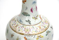 19th c. Chinese Qing Guangxu Famille Rose 100 Butterfly Globular Porcelain Vase