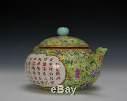 19thc Chinese Qing Jiaqing Turquoise Ground Famille Rose Floral Porcelain Teapot