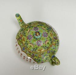 19thc Chinese Qing Jiaqing Turquoise Ground Famille Rose Floral Porcelain Teapot