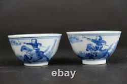 2 Antique chinese porcelain wine cup tea bowl 18th century hunting horses