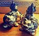 2 Chinese Antique Famille Verte Porcelain Foo Dogs 4 Impressed Seal Cobalt Wht