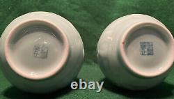 2 Chinese Celadon Green Longquan Marked Vases Vintage Pair