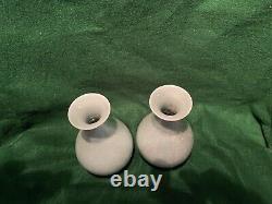 2 Chinese Celadon Green Longquan Marked Vases Vintage Pair