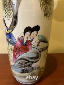 2 Chinese Famille Rose Vases Figures Mirrored Pair Republic Period
