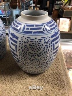2 Double Happiness Ginger Jar Blue And White Porcelain Vintage Chinese With mark