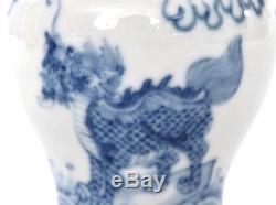 2 Early 20th Century Chinese Blue & White Porcelain Vase Qilin Griffin Beast Mk