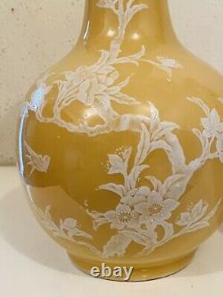 2 VTG Chinese porcelain Yellow vases White Paste Jingdezhen Zhi C. 1970s 9 Inch