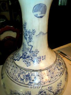 20 ANTIQUE Chinese PORCELAIN QING DYNASTY Blue and white birds VASE