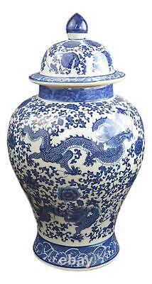 20 Classic Blue and White Porcelain Dragon Temple Ceramic Jar Vase, China Mi
