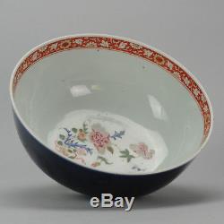 20C PROC Chinese Porcelain Powder Blue Bowl Flowers Copper Red Gold