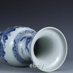 21.1 Old Antique Chinese Porcelain Qing dynasty mark Blue white landscape Vase