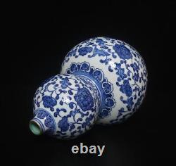 23CM Qianlong Signed Antique Chinese Blue & White Porcelain Gourd Vase with flower