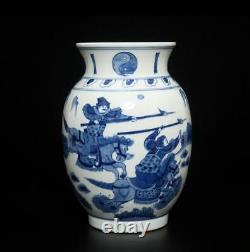 24.5CM Kangxi Old Signed Antique Chinese Blue & White Porcelain Pot Vase