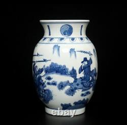 24.5CM Kangxi Old Signed Antique Chinese Blue & White Porcelain Pot Vase