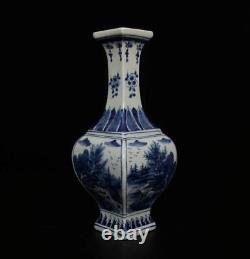 24.5CM Kangxi Signed Old Chinese Blue & White Porcelain Vase withlandscape