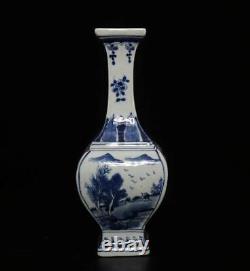 24.5CM Kangxi Signed Old Chinese Blue & White Porcelain Vase withlandscape