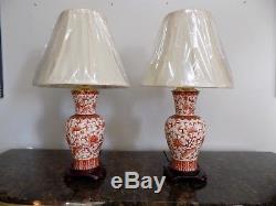 25 Pair Of Lamps Iron Red & White Chinese Porcelain Vase