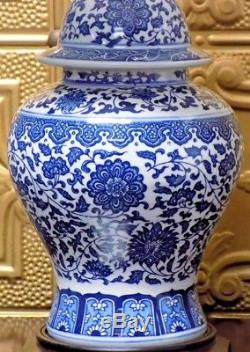 28/29 Pair Of Blue & White Jingdezhen Chinese Porcelain Temple Jar Vase Lamps