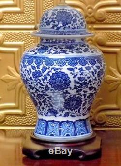 28/29 Pair Of Blue & White Jingdezhen Chinese Porcelain Temple Jar Vase Lamps