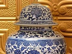 28/29 Pair Of Blue & White Jingdezhen Chinese Porcelain Temple Jar Vase Lamps