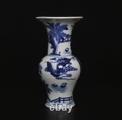 28.5CM Kangxi Signed Chinese Blue & White Porcelain Vase withfigure