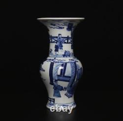 28.5CM Kangxi Signed Chinese Blue & White Porcelain Vase withfigure