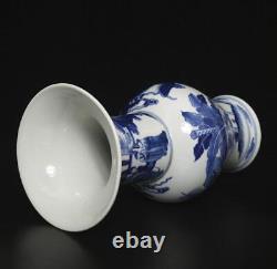 28.5CM Kangxi Signed Chinese Blue & White Porcelain Vase withfigure