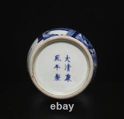 28.5CM Kangxi Signed Chinese Blue & White Porcelain Vase withfigure