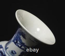 28.5CM Kangxi Signed Chinese Blue & White Porcelain Vase withfigure