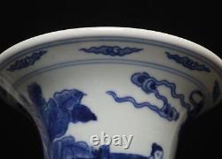 28.5CM Kangxi Signed Chinese Blue & White Porcelain Vase withfigure