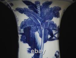 28.5CM Kangxi Signed Chinese Blue & White Porcelain Vase withfigure