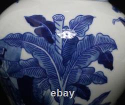 28.5CM Kangxi Signed Chinese Blue & White Porcelain Vase withfigure