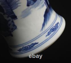 28.5CM Kangxi Signed Chinese Blue & White Porcelain Vase withfigure