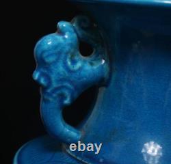 28CM Qianlong Signed Antique Chinese Blue Glaze Porcelain Vase withpattern