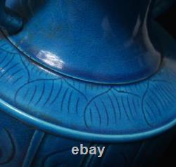 28CM Qianlong Signed Antique Chinese Blue Glaze Porcelain Vase withpattern