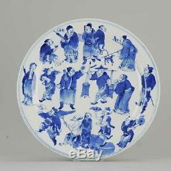 29CM Kangxi Marked Antique 19C Plate Chinese Porcelain Figures Working