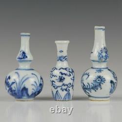 3 Nice Chinese B&W porcelain dollhouse vases, Kangxi, 18th ct