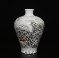 31CM Shendetang Signed Antique Chinese Ink Color Vase With landscape