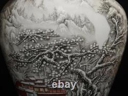 31CM Shendetang Signed Antique Chinese Ink Color Vase With landscape