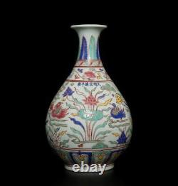 34CM Xuande Old Signed Antique Chinese Five Colors Porcelain Vase with fish
