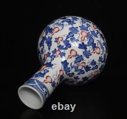 34CM Yongzheng Old Signed Antique Chinese Blue & White Porcelain Vase withgourd