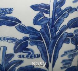 36.5CM Kangxi Old Signed Antique Chinese Blue & White Porcelain Vase withfigure