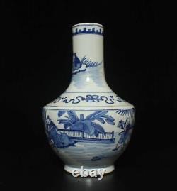 37CM Kangxi Old Signed Antique Chinese Blue & White Porcelain Pot Vase withfigure