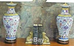 38 Tall Large Pair Chinese Porcelain Vase Lamps Handmade Cloisonne Japanese
